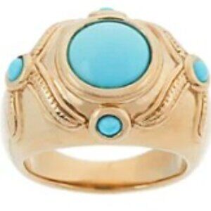 14K YG Ring Cabochon Sleeping Beauty Turquoise Rare and Bold Amazing! Sz 7